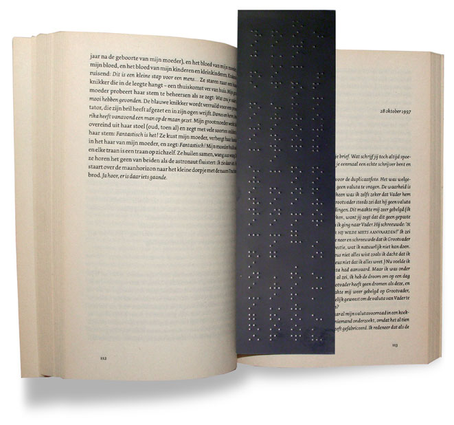 Arnold Schalks, 2013, Inf. ins., Information inside, groepstentoonstelling, Mel Chan, boekenlegger, bladwijzer, bookmark, Lesezeichen, braille, Leeszaal Rotterdam West, Rotterdam