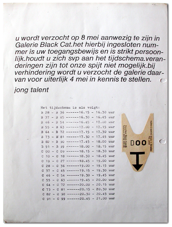 Arnold Schalks, 1981, tentoonstelling, Blaga, Paul Henning, Marcos Carrasquer, Hans Rothmeijer, cartoons, poster ontbijt, poster breakfast, Plakat Frühstück, Jong Talent, Montovani,  Galerie Black Cat, Mauritsweg Rotterdam